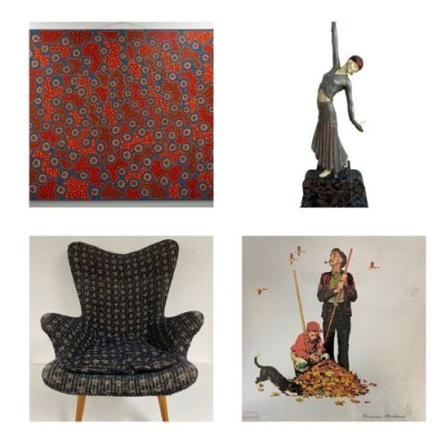 Unreserved Original Grant Featherstone Armchair and Artwork Insurance Claim Sale By Various Artist Incl. Brian Swindley, Norman Rockwell, Thomas Kinkade, Emile Bellet and More.