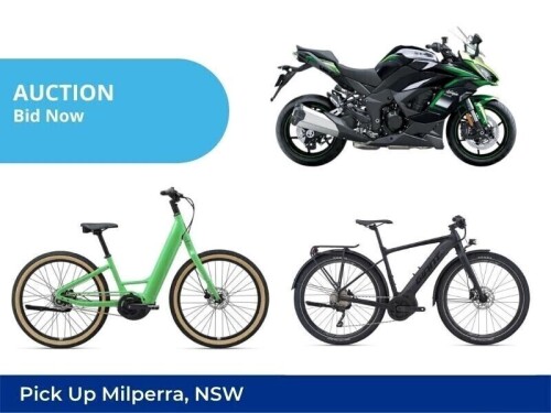 Unreserved Kawasaki Ninja Motorcycle, E-Bikes, Bicycles & Accessories | Insurance Claim Sale | Milperra NSW | Pick Up Only