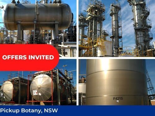 Expressions Of Interest - 6 Reactors 2 to 6m3, 50 Stainless Steel Tanks, 60 Heat Exchangers & 240 Assorted Pumps