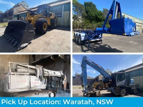2023 CAT 972 Wheeled Loader, 2015 Terex MHL 250 Excavator, 1995 Krueger Tipping Skel Trailer & Gradall Hydraulic Excavator