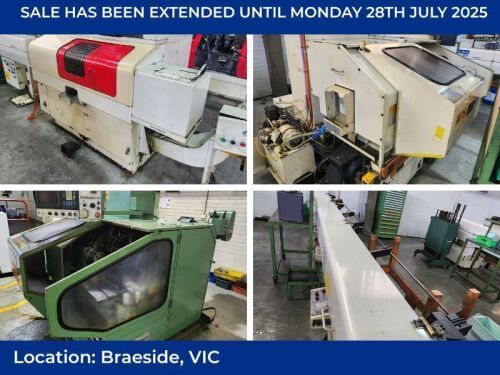 Significant CNC Lathe Machine shop Sale. Nakamura CNC with Auto Cho Bei magazine feeders. Wasino CNC chucking lathes PLUS huge range of tooling and accessories
