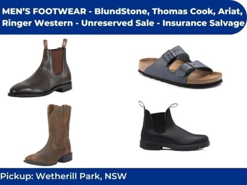 Mens Upmarket Brand Footwear Insurance Salvage - BlundStone, Thomas Cook, Ariat, Ringer Western | Unreserved Sale | Pick Up Wetherill Park NSW