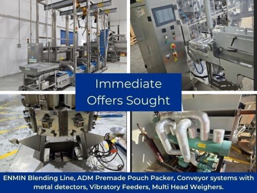Immediate Offers Invited - With Complete ENMIN BLENDING LINE, Anritsu 4 Head and Helix Multi head Weigher Machines, Enmin Incline Wave Belt Conveyor system, X-Ray Inspection Machine, Tub & Tray Sealers and more