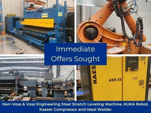 Make an Offer - Quality Steel Stretch Leveling Machines, KUKA Robot, Kaeser Air Compressor and Ideal Welder