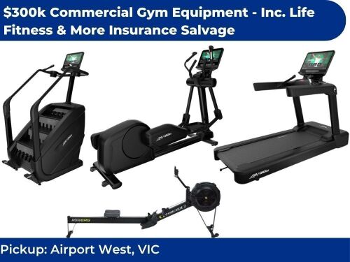 $300k Commercial Gym Equipment - Life Fitness & Concept2 Insurance Salvage | Unreserved Auction | Pickup Airport West VIC