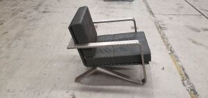 Heavy duty industrial office furniture leather chair with arm rest grey with stainless steel frame - 4