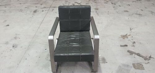 Heavy duty industrial office furniture leather chair with arm rest grey with stainless steel frame