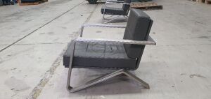 Heavy duty industrial office furniture leather chair with arm rest grey with stainless steel frame - 2