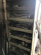 Qty. 2 steel shelf units and contents including steel off cuts - 2