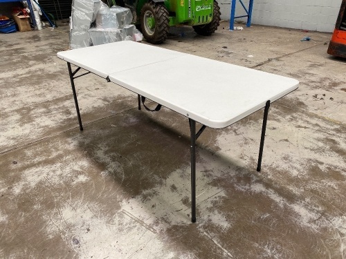 Flat Fold Table in White Melamine on black steel legs (1820x760x730)