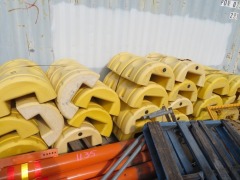 Quantity of 28 Yellow Plastic Bollard Protector Halves on Pallet