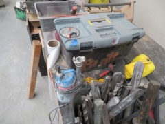 Contents of Bench including Grinding Discs, Rock Drill, Tools, Tool Boxes etc - 4