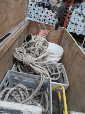 Timber Tool Box & Contents including Ropes, Light, Chains etc