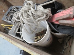 Timber Tool Box & Contents including Ropes, Light, Chains etc - 2