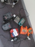 7 x Charges. Condition unknown. 3 x Bosch, 2 x Ramsey, 1 x Hilti, 1 x Makita