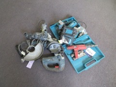 1 x Ozito Drill, 1 x Makita Charger & Drill, 1 x Grinder & Jigsaw. Condition unknown - 2