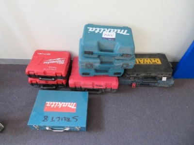 9 x Assorted Power Tools Boxes, empty. Brands include Milwaukee, Makita & Dewalt