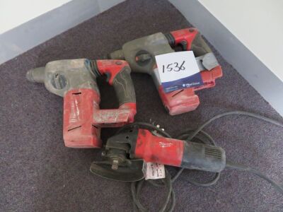 Milwaukee Battery Drills & Grinder. Condition unknown