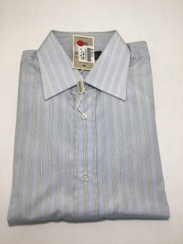 Canali Blue Blue Double Cuff Bold Chrome Stripe Long Sleeve Shirt Size 38