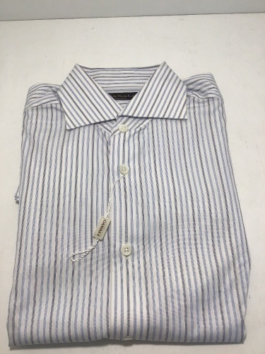 Canali Blue Stripe Double Cuff Long Sleeve Shirt Size 38