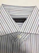 Canali Blue Stripe Double Cuff Long Sleeve Shirt Size 38 - 2