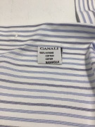 Canali Blue Stripe Double Cuff Long Sleeve Shirt Size 38 - 4