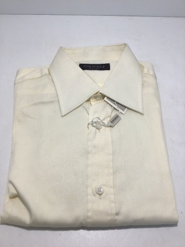 Canali Cream (Yellow) Double Cuff Plain Business Shirt Long Sleeve Size 38