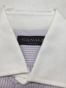 Canali Salmon Stripe White Collar & Cuff Long Sleeve Shirt Size: 38 - 3