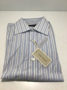 Canali Blue Double Cuff Thin Pin w/Bold Long Sleeve Shirt Size 39