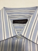 Canali Blue Double Cuff Thin Pin w/Bold Long Sleeve Shirt Size 39 - 2