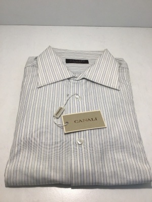 Canali Blue Stripe Double Cuff Multi Stripe SH Long Sleeve Shirt Size 41