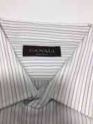 Canali Blue Stripe Double Cuff Multi Stripe SH Long Sleeve Shirt Size 41 - 2