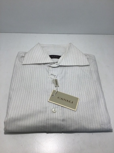 Canali Fine Black Pinstripe Light Cream/Grey Double Cuff Long Sleeve Shirt Size: 39