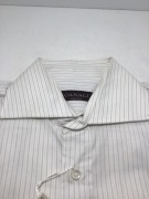 Canali Fine Black Pinstripe Light Cream/Grey Double Cuff Long Sleeve Shirt Size: 39 - 4