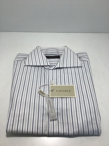 Canali Navy Mauve double Stripe Long Sleeve Shirt Size 38