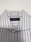 Canali Navy Mauve double Stripe Long Sleeve Shirt Size 38 - 2