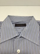 Canali Blue/Yellow/Black Stripe Double Cuff Long Sleeve Shirt Size 38 - 2