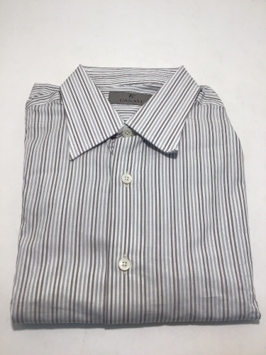 Canali Tritone Grey/White Stripe Long Sleeve Shirt Size 40/15.5
