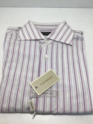 Canali Mauve Purple Stripe Double Cuff Long Sleeve Shirt Size 38