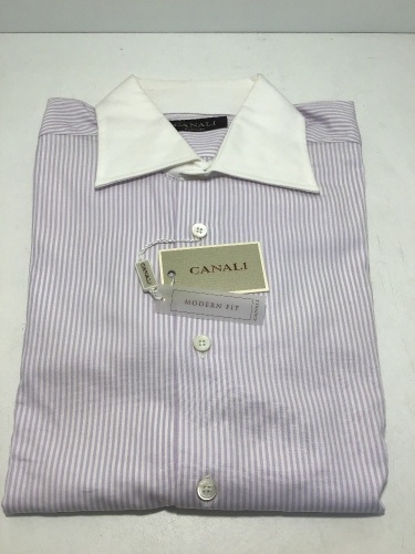 Canali Pink Stripe White Collar / Cuff Long Sleeve Shirt Size 39