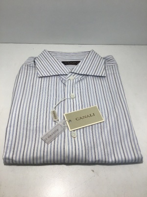 Canali Blue Striped Double Cuff Long Sleeve Shirt Size 40
