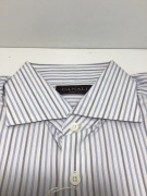 Canali Blue Striped Double Cuff Long Sleeve Shirt Size 40 - 2