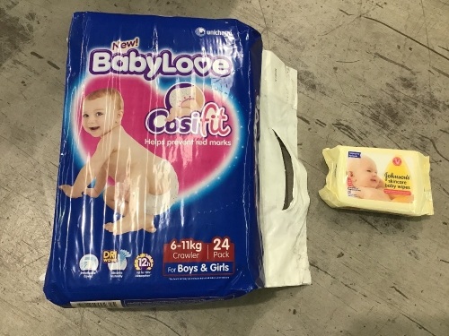 Carton of baby care items