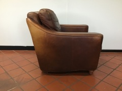 Calia Leather Brown Chair with Wooden Legs - 4