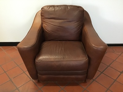Calia Leather Brown Chair with Wooden Legs