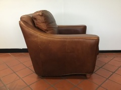 Calia Leather Brown Chair with Wooden Legs - 2