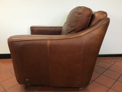 Calia Leather Brown Chair with Wooden Legs - 4