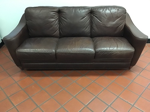 Calia Leather Dark Brown Sofa with Wooden Legs