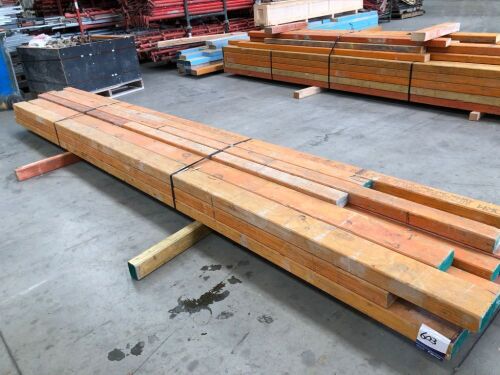 LVL Timber Pack assorted 150 x 75 & 95 x 63, 6 pieces at 150 x 75, 4.5m L, esteimated 28.2 Lineal Metres, 16 pieces at 95 x 63, 2.1 to 4.7m, estimated 64 Lineal Metres