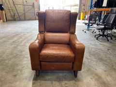 Leather Reclining Chair, 1 seater Brown Leather - 2